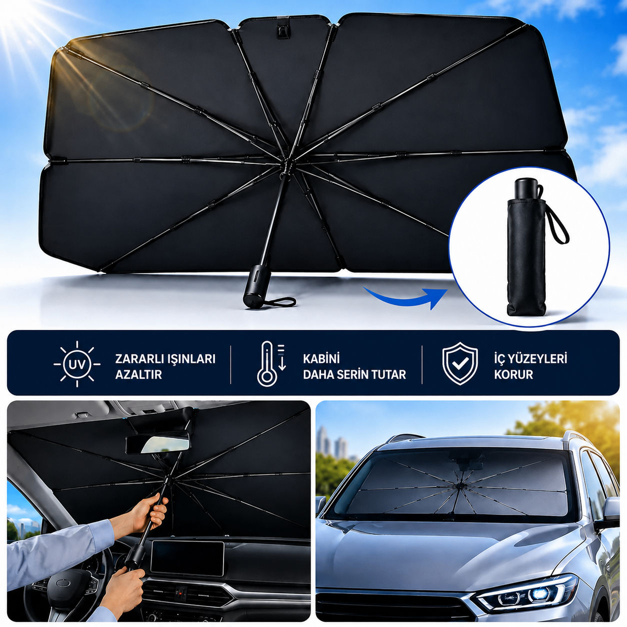 Yufera™ Katlanır Oto Güneş Koruyucu